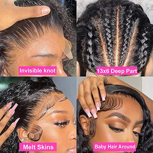 13x6 Deep Wave Lace Front Wigs Human Hair Deep Wave HD Lace Frontal Wigs Human Hair for Black Woman Glueless Curly Lace Front Wig Pre Plucked with Baby Hair 150% Density Natural Color (20 inch)