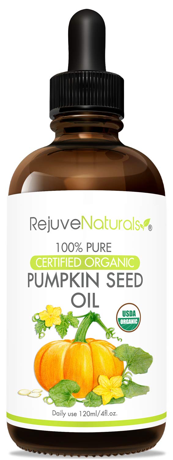 Organic Pumpkin Seed Oil (LARGE 4-OZ Bottle) USDA Certified Organic, 100% Pure, Cold Pressed. Boost Hair Growth for Eyelashes, Eyebrows & Hair. Overactive Bladder Control for Men & Women. Moisturizer