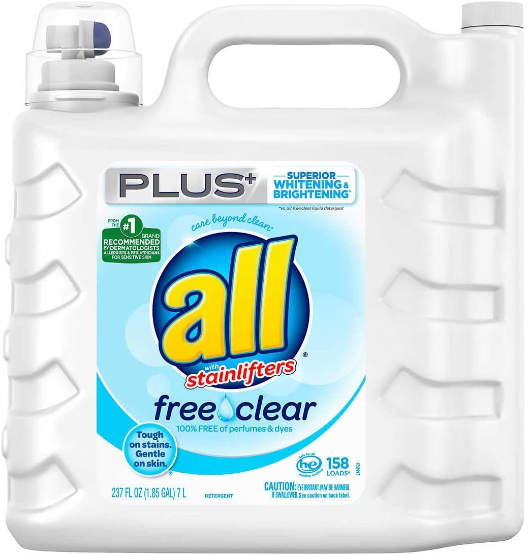 All Free and Clear with Stainlifters set - All Free & Clear Plus+ Stainlifters HE Liquid Laundry Detergent, 158 loads, 237 fl oz 474.0 Fl Oz