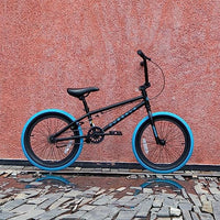 cubsala 20 Inch Freestyle BMX Bicycle Big Kids Bike for Age 6 7 8 9 10 11 12 13 14 Years Old Boys Girls and Beginners, Black with Blue Tires