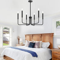 Black Chandelier, 6-Light Farmhouse Chandelier for Dining Room Lighting Fixtures Hanging, Dining Light Fixtures Industrial Modern Chandelier for Bedroom, Foyer, Hall, Kitchen, Living Room and Entryway