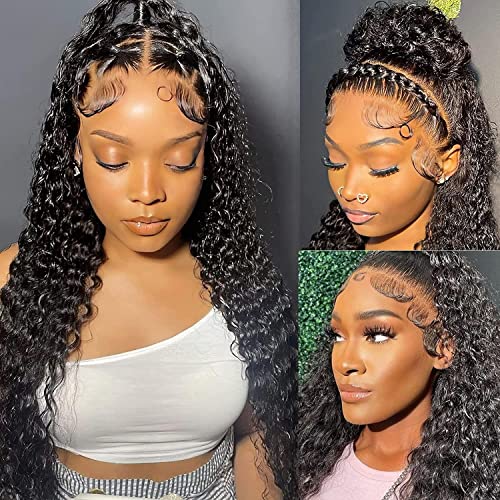 NANTLIY 13x4 Lace Front Wigs Human Hair Pre Plucked Brazilian Wet and Wavy Human Hair Wigs for Black Women Glueless Curly Lace Frontal Wigs Human Hair Natural Color 180% Density (20 Inch)