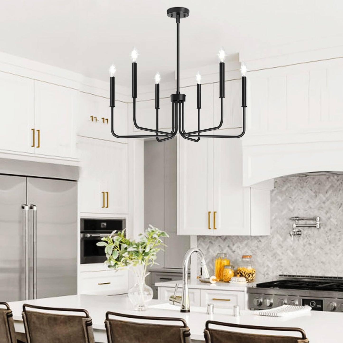 Black Chandelier, 6-Light Farmhouse Chandelier for Dining Room Lighting Fixtures Hanging, Dining Light Fixtures Industrial Modern Chandelier for Bedroom, Foyer, Hall, Kitchen, Living Room and Entryway