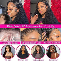 Hswpawk 13x6 Deep Wave Lace Front Wigs Human Hair HD Transparent Lace Front Wigs Human Hair Pre Plucked 180% Density Glueless Wigs Human Hair with Baby Hair Deep Curly Wigs for Women Natural Color 24