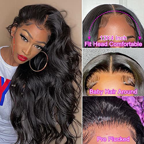 Foreverlove Body Wave Lace Front Wigs Human Hair Pre Plucked with Baby Hair 180% Density 10A Grade Unprocessed Brazilian Virgin Human Hair 13x4 Transparent Lace Wigs for Women (12 Inch)