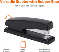 Amazon Basics Stapler with 1000 Staples, Office Stapler, 25 Sheet Capacity, Non-Slip, Black