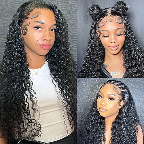 NANTLIY 13x4 Lace Front Wigs Human Hair Pre Plucked Brazilian Wet and Wavy Human Hair Wigs for Black Women Glueless Curly Lace Frontal Wigs Human Hair Natural Color 180% Density (20 Inch)