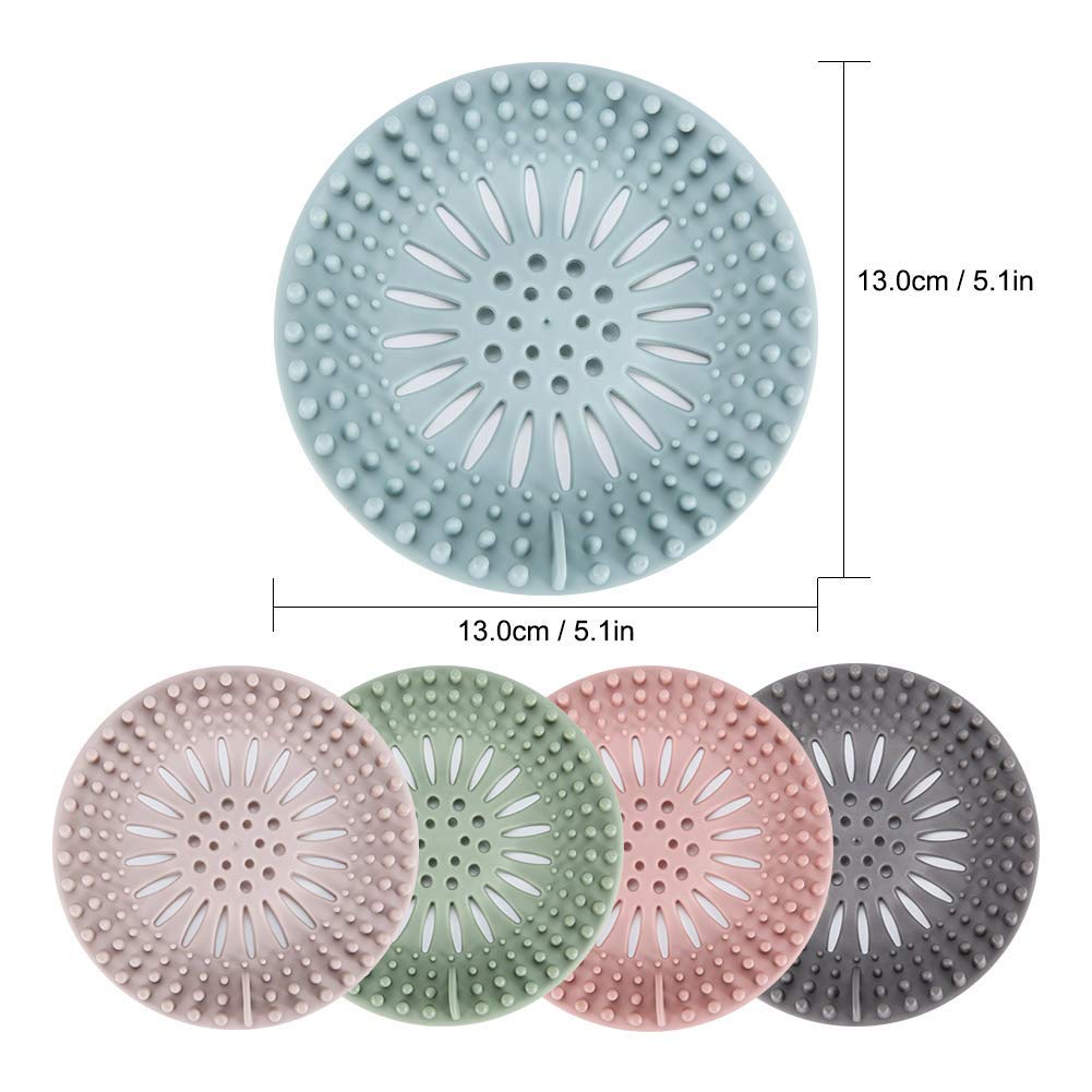 Hair Catcher Shower Drain Covers Protector Durable Silicone Bathtub Hair Stopper Easy to Install and Clean Suit for Bathroom Tub Shower and Sink, 5 Pack