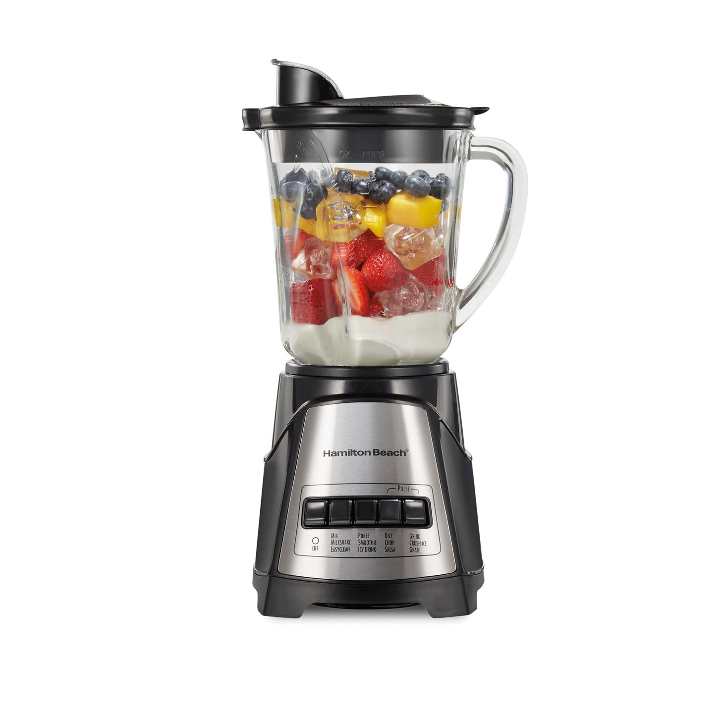 Hamilton Beach Power Elite Wave Action blender-for Shakes & Smoothies, Puree, Crush Ice, 40 Oz Glass Jar, 12 Functions, Stainless Steel Ice Sabre-Blades, Black (58148A)