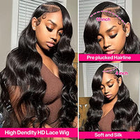 Body Wave Lace Front Wigs 13x4 HD Lace Frontal Human Hair Wig Lace Glueless Wigs Pre Plucked with Baby Hair 180 Density 24 Inch Brazilian Virgin Wigs for Women Natural Black