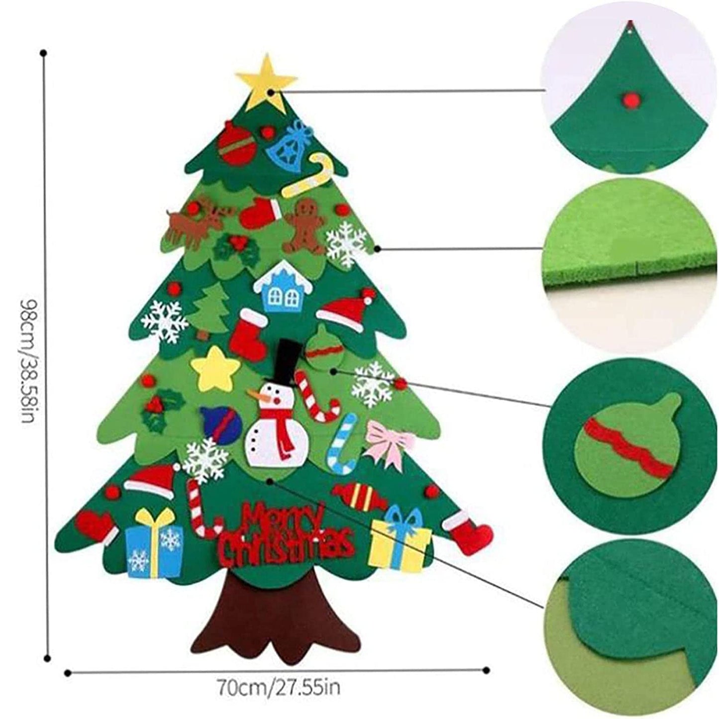 Montessori Christmas Tree for Toddlers, Montessori Christmas Tree with Lights, Kids Interactive Christmas Tree with 21Pcs Detachable Tree Ornaments for Kid Wall