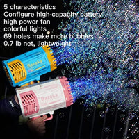 Bubble 𝐆𝐮𝐧 Bubble Machine with 69 Holes and Colorful Lights, Super Big Electric Automatic Bubble Maker Machine for Kids Adults Summer Outdoor Party Activity (Pink)
