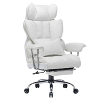 Efomao Desk Office Chair 400LBS,Big High Back PU Leather Computer Chair,Executive Swivel Chair with Leg Rest and Lumbar Support,White Office Chair