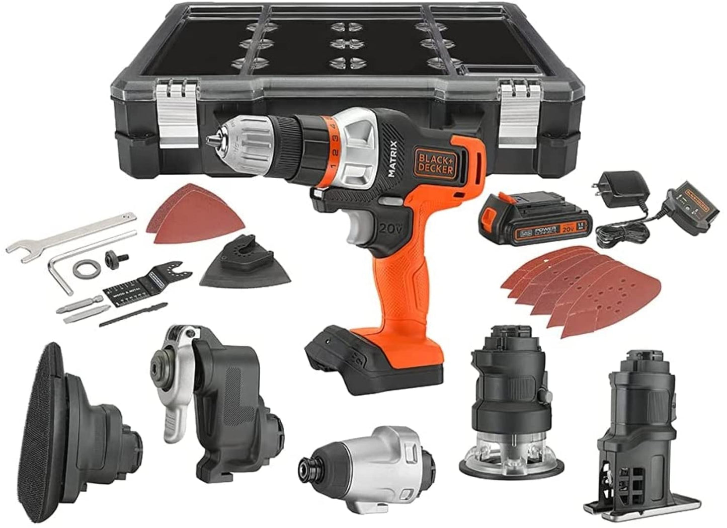 BLACK+DECKER 20V MAX MATRIX Drill, Power Tool Combo Kit, 6-Tool Set, Cordless Tool Set (BDCDMT1206KITC)