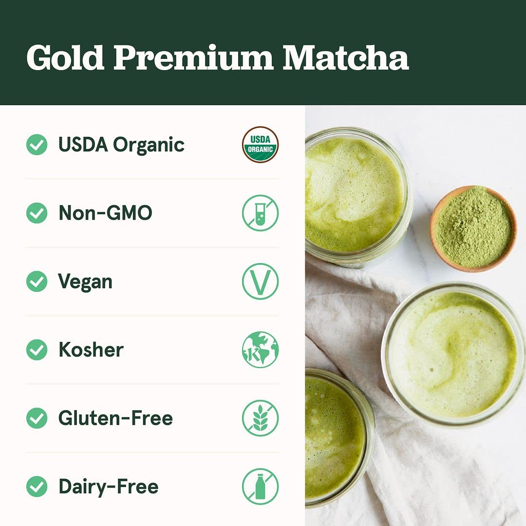 Sun Bay Organics Matcha Green Tea Gold Premium Powder - USDA Organic Non-GMO Classic Standard Culinary Ground Powder for Baking, Smoothies, Coffee, Tea - 16 oz