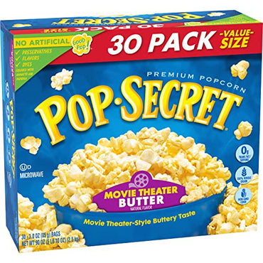 Pop Secret Microwave Popcorn, Movie Theater Butter Flavor, 3 Oz Sharing Bags, 30 Ct