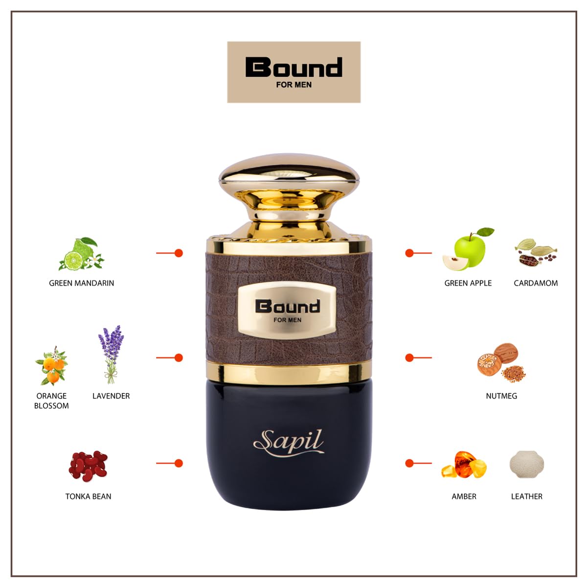 Sapil Perfumes “Bound for Men” Long-lasting, enticing scent for every day from Dubai Oriental Spicy scent EDT spray fragrance 3.4 Oz (100 ml)