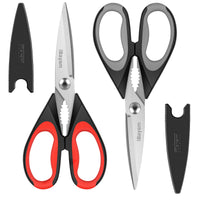 iBayam Kitchen Scissors All Purpose Heavy Duty Meat Poultry Shears, Dishwasher Safe Food Cooking Scissors Stainless Steel Utility Scissors, 2-Pack (Black Red, Black Gray)