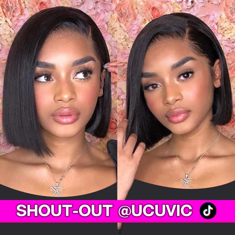 UCUVIC Bob Wig Human Hair 13x4 HD Lace Front Wigs for Black Women Human Hair Side Part Frontal Bob Wig, Ailwelia Glueless Short Human Hair Wigs for Black Women Pre Plucked 180% Density 10 Inch