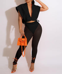 FYEARFOX Women's 2 Piece Outfits Zipper Sleeveless Hooded Crop Tops See Through Leggings Suit Set(BL,S)