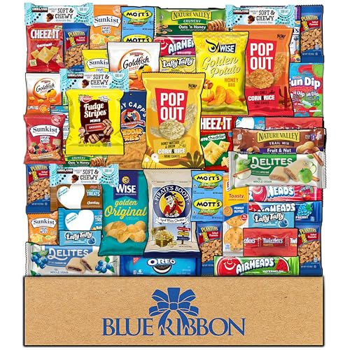 Snack Box Care Package Variety Pack (52 Count) Cookies Chips Candy Snacks Box for Office Meetings Schools Friends Family Military College Women Men Adult Kids Gifts Basket for Everyone