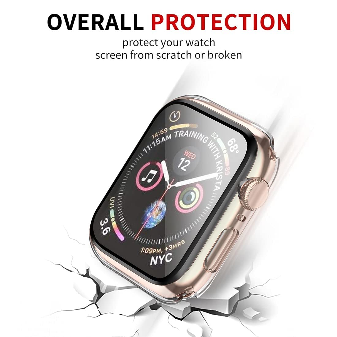 Smiling 2 Pack Case with Built in Tempered Glass Screen Protector Compatible with Apple Watch SE 2023/Series 6 /SE 2/Series 5 /Series 4 40mm, Hard PC Case Overall Protective Cover-Transparent