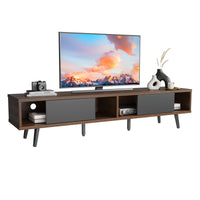 Bestier 70 inch Mid Century Modern TV Stand for 75 inch TV, Low Profile TV Stand with Storage, Entertainment Center for Living Room, Cord Management, Walnut