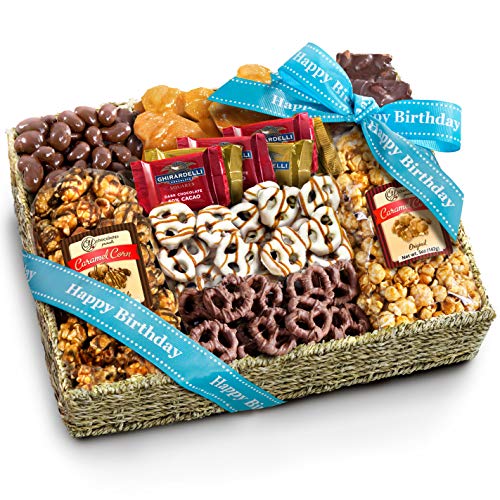 A Gift Inside Birthday Chocolate Caramel and Crunch Grand Gift Basket with Snacks, Pretzels, Ghirardelli and Chocolate-covered Nuts