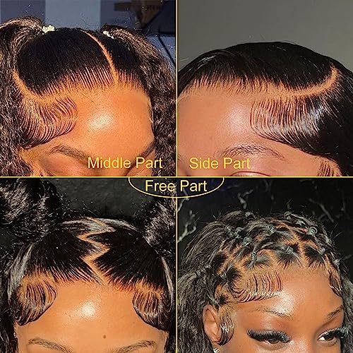 Deep Wave Lace Front Wigs Human Hair 28 Inch 13x6 Glueless Wigs Human Hair Pre Plucked Curly Human Hair Wigs for Women HD Transparent Lace Frontal Wigs 180% Density Deep Wave Wig Natural Color