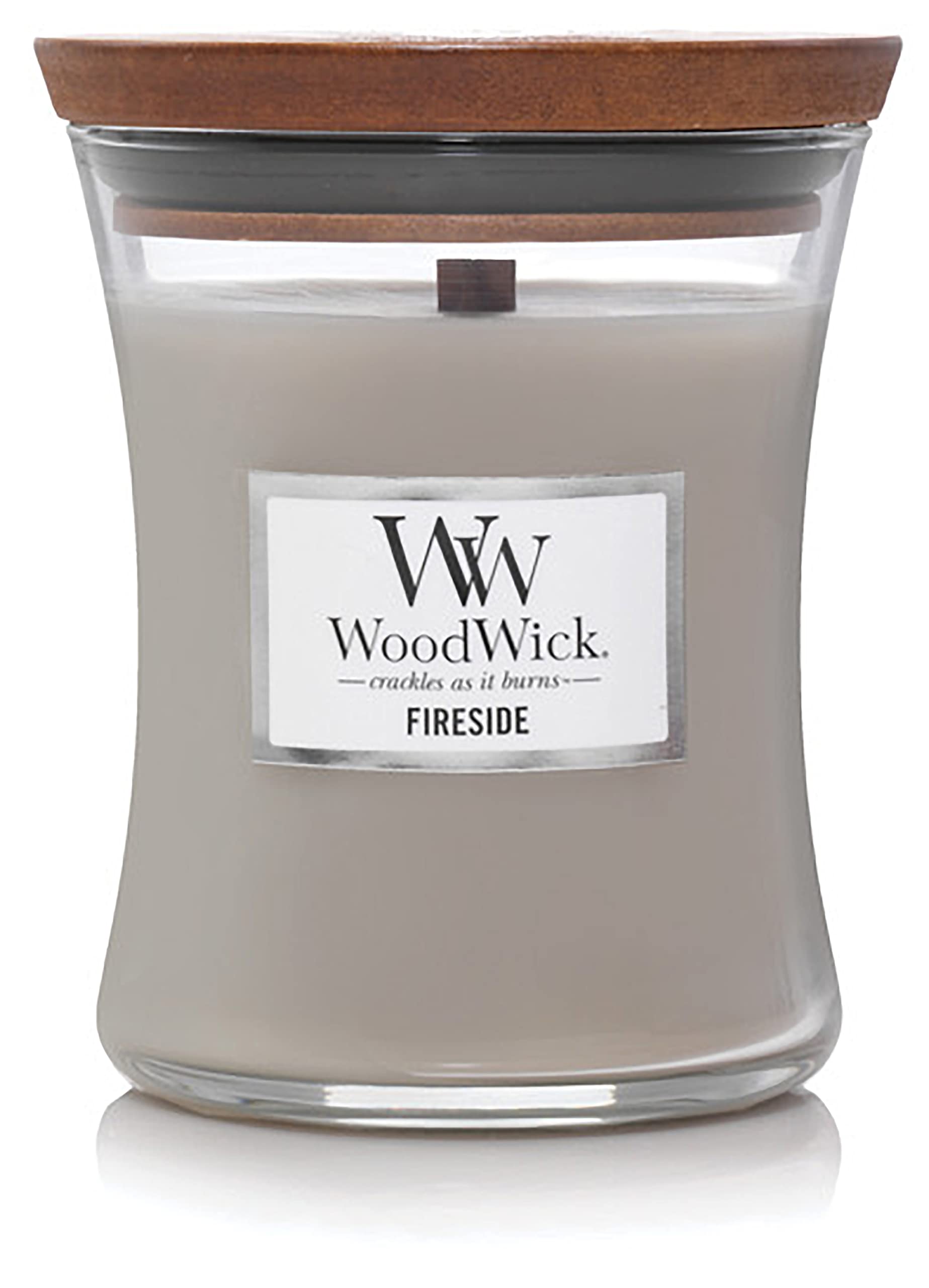 WoodWick Medium Hourglass Candle, Fireside - Premium Soy Blend Wax, Pluswick Innovation Wood Wick, Made in USA