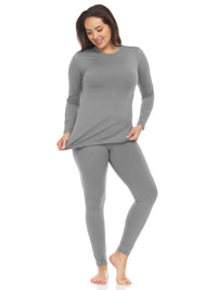 Thermajane Long Johns Thermal Underwear for Women Fleece Lined Base Layer Pajama Set Cold Weather (XX-Small, Grey)
