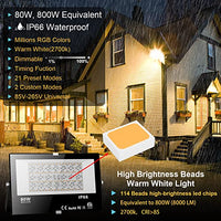 LED Flood Light Outdoor 800W Equivalent Bluetooth Smart Color Change Landscape Lighting DIY-Scene+RGB Colors+Warm White 2700K - APP & Group Control & Timing, IP66 Waterproof US 3-Plug Up Light 4Pack