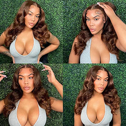 ALIGEGOUS Beaurocks Chocolate Brown 13x4 Lace Front Wigs Human Hair 30 Inch Brazilian Lace Frontal Wig for Black Women Body Wave Lace Front Wigs Human Hair Pre Plucked with Baby Hair 180 Density