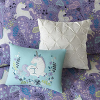 Urban Habitat Kids 100% Cotton Comforter Set-Fun Print and Vibrant Color Modern Design All Season Cozy Bedding,Matching Shams,Decorative Pillow,Twin/TwinXL,Unicorn Reversible Purple with 2dec pillows