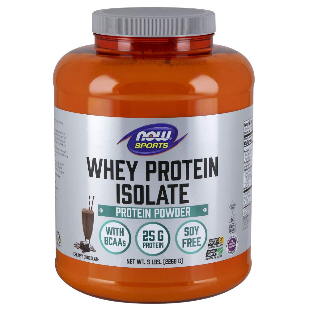 NOW Sports Nutrition, Whey Protein Isolate, 25 G With BCAAs, Creamy Chocolate Powder, 5-Pound