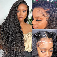 28 Inch Lace Front Wigs Human Hair Water Wave Wigs for Black Women Human Hair 13x4 Lace Front Wigs Pre Plucked with Baby Hair Lace Frontal Wigs Wet and Wavy Wigs Curly Lace Front Wig180% Density