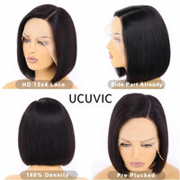 UCUVIC Bob Wig Human Hair 13x4 HD Lace Front Wigs for Black Women Human Hair Side Part Frontal Bob Wig, Ailwelia Glueless Short Human Hair Wigs for Black Women Pre Plucked 180% Density 10 Inch