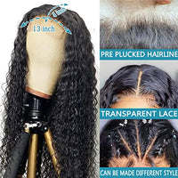 Aomllute Deep Wave Lace Front Wigs Human Hair 180% Density 24 Inch 13x4 HD Lace Frontal Human Hair Wigs for Women Glueless Wigs Human Hair Pre Plucked Wet and Wavy Lace Front Wigs Natural Black Color