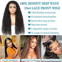 Aomllute Deep Wave Lace Front Wigs Human Hair 180% Density 24 Inch 13x4 HD Lace Frontal Human Hair Wigs for Women Glueless Wigs Human Hair Pre Plucked Wet and Wavy Lace Front Wigs Natural Black Color