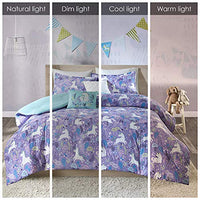 Urban Habitat Kids 100% Cotton Comforter Set-Fun Print and Vibrant Color Modern Design All Season Cozy Bedding,Matching Shams,Decorative Pillow,Twin/TwinXL,Unicorn Reversible Purple with 2dec pillows