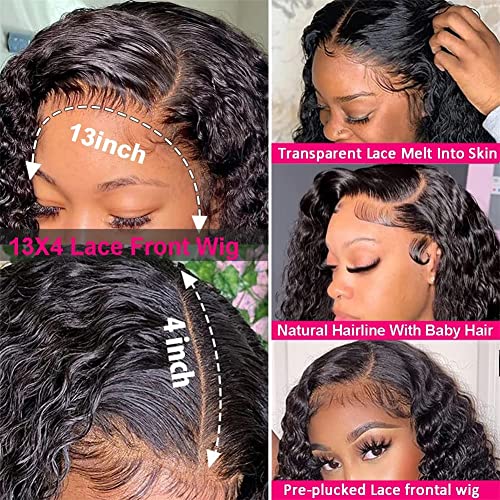 Foreverlove Deep Wave Lace Front Wigs Human Hair Pre Plucked Brazilian Deep Curly 13x4 HD Frontal Wigs for Black Women 180% Density Remy Human Hair (16 Inch)