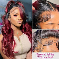 AMIRTY 200 Density 13x6 Burgundy Lace Front Wigs Human Hair Pre Plucked 13x6 HD Transparent 1B/99J Lace Front Wigs Human Hair dark cherry Red Wig Human Hair for Women Glueless Wig 18Inch