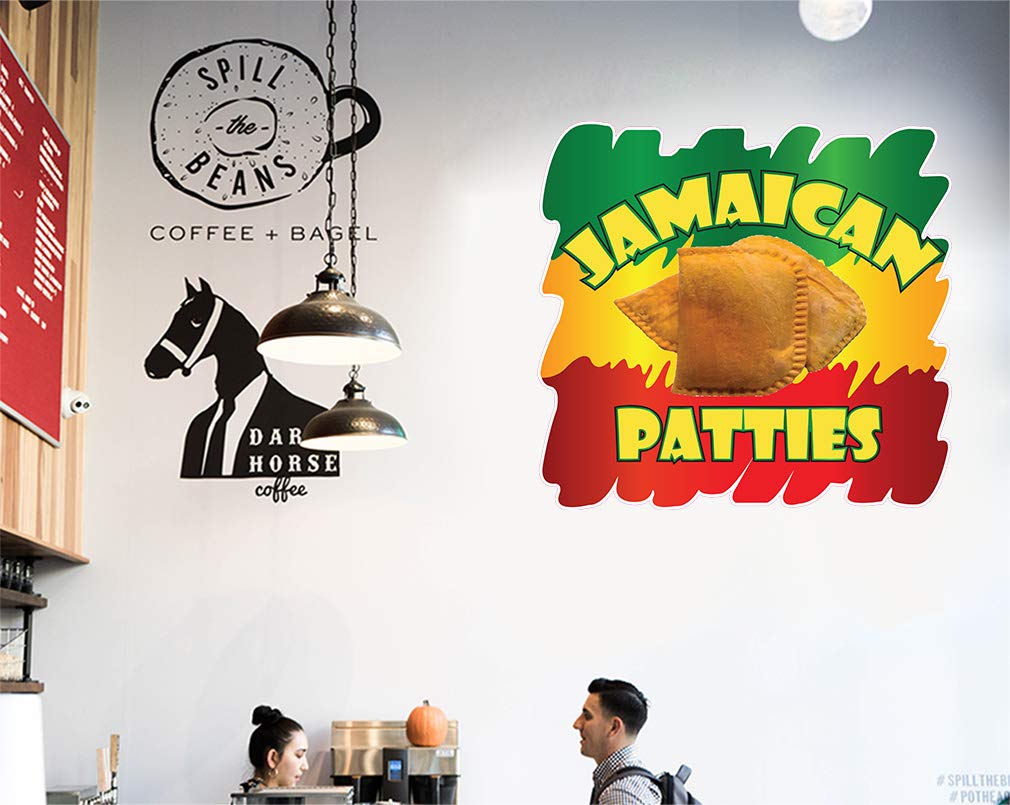 Die-Cut Sticker Multiple Sizes Jamaican Patties Restaurant & Food Jamaican Patties Indoor Decal Concession Sign Yellow - 14in Longest Side