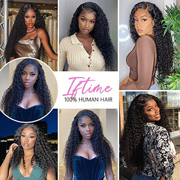 IFTIME 13x4 Deep Wave Lace Front Wigs Human Hair 18 inch Curly Lace Front Wig Human Hair Deep Wave Wig for Women Pre Plucked with Baby Hair HD Transparent Lace Frontal Wigs Human Hair 180% Density