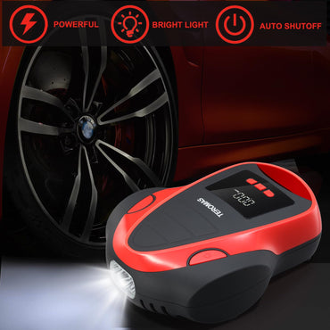 TEROMAS Tire Inflator Air Compressor, Portable DC/AC Air Pump for Car Tires 12V DC and Other Inflatables at Home 110V AC, Digital Electric Tire Pump with Pressure Gauge (Red)