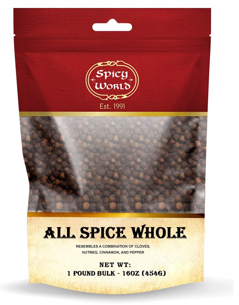 Spicy World Whole Allspice Berries 1 LB Resealable Bag | All Spice Pimento Jamaica Pepper for Cooking & Seasoning | Versatile Berry for Curries, Soups and even Pastries