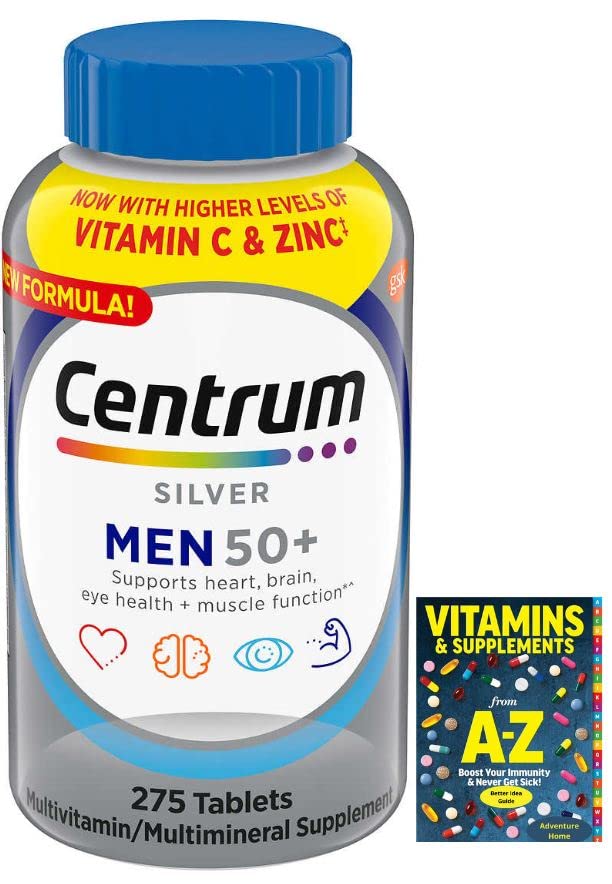 Centrum Silver Men 50+ Multivitamin, 8 Months Supply, 275 Tablets + Exclusive Vitamin Guide Free Book (2 Items) Cannot Sold Separately