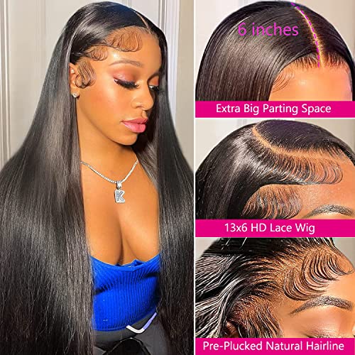 JOHLUA Glueless Wigs Human Hair Pre Plucked Bleached Knots 13x6 HD Transparent Lace Frontal Wigs for Women 150 Density Straight Lace Front Wigs Human Hair with Baby Hair (22 Inches)