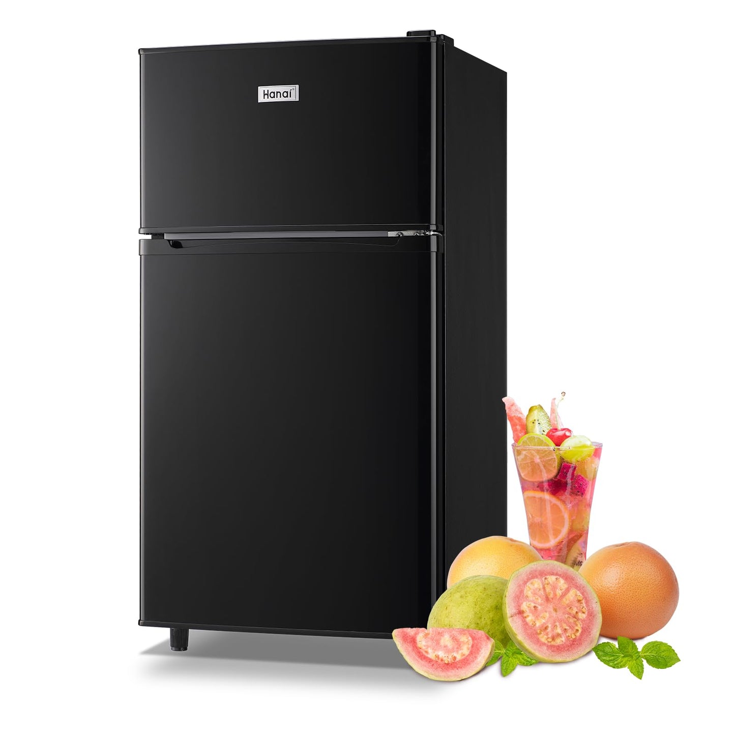 WANAI Compact Refrigerator 3.5 CU.FT Double Door Mini Fridge with Freezer Small Refrigerator with 7 Adjustable Temperature Side Door Wire Rack suit for Dorm Office Apartment Black