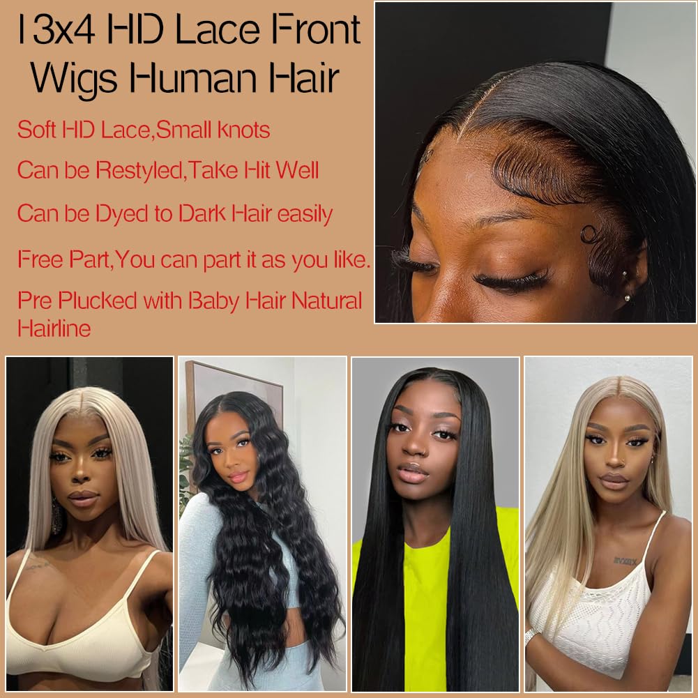 AUTYBEI Straight Lace Front Wigs Human Hair Pre Plucked 13x4 HD Lace Frontal Wigs For Black Women 180% Density Straight Human Hair Wig Glueless Wigs Human Hair With Baby Hair 22 Inch